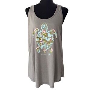 Cariloha Bamboo Turtle Tank Top Women's XL Gray Floral Maui Racerback Vacation